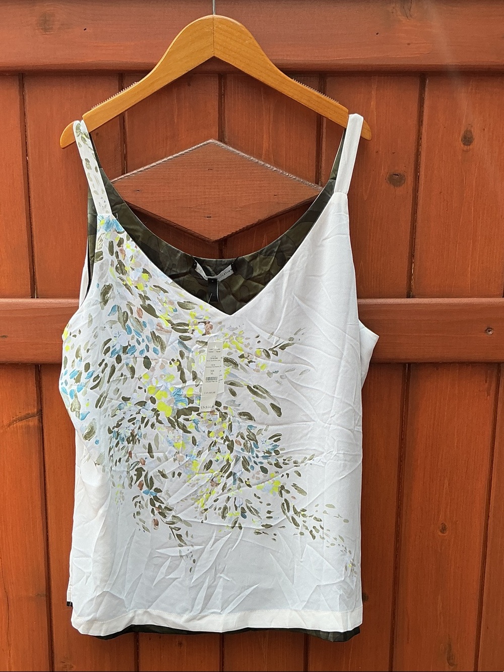 White House Black Market camisole  adelicate botanical pattern green, yellowblue